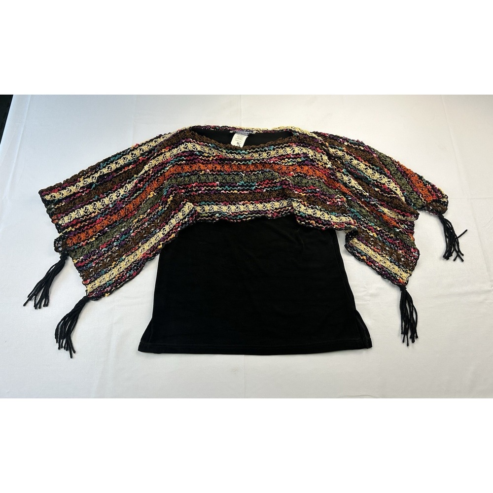 Vintage Kokomo USA Crochet Fringe Bell Sleeve Top Medium Boho Goth Y2K Festival